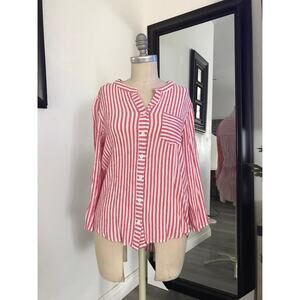 New! Kori America Red & White Striped Women's Button down Blouse Top S/M